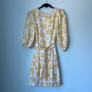 ANN TAYLOR Yellow Floral Midi Belt Dress 🌼